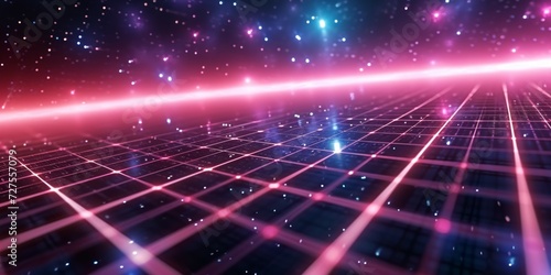 Futuristic background with a glowing grid in the outer space. 3d rendering