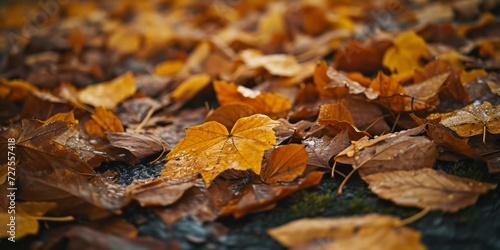 Autumn leaves on the ground. Natural background. Top view. © YuDwi Studio