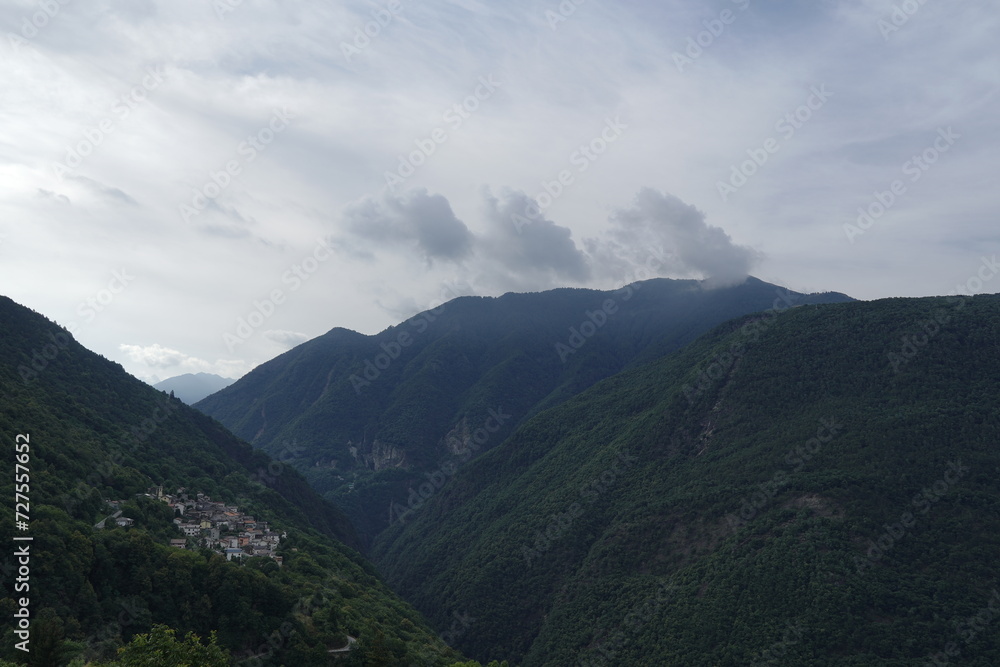 clouds over the mountains. Lake Como around, Italy