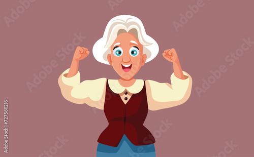 Happy Cheerful Grandma Celebrating Vector Cartoon illustration. Strong energetic confident granny feeling empowered and positive 
