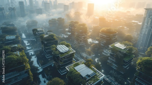 Environmental technology concept.cityscape bird's view for green city technoly. photo