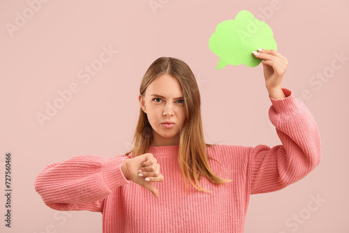 Upset young woman with blan...