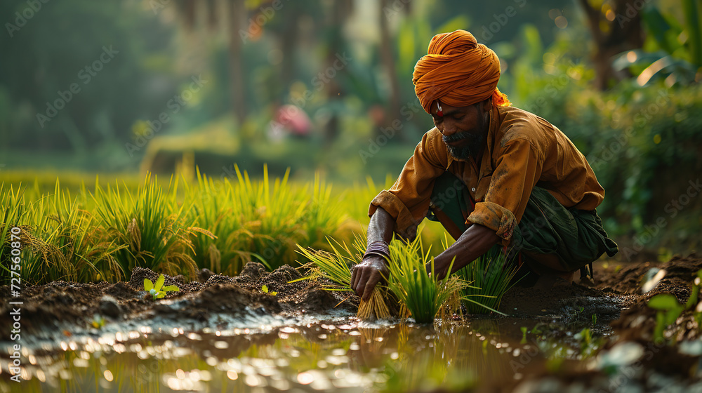 Indian farmers plant in rice fields Indian farmers plant in rice fields