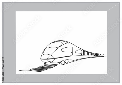 Draw one continuous line. Modern high-speed passenger commuter train. Vector illustration