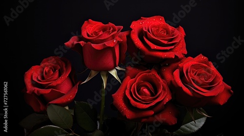 Beautiful bouquet of red roses against a dark background