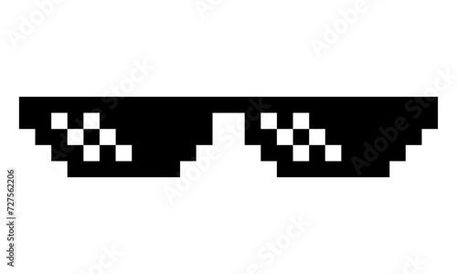 Pixel art sunglasses with white light reflection, vector file and transparent background
