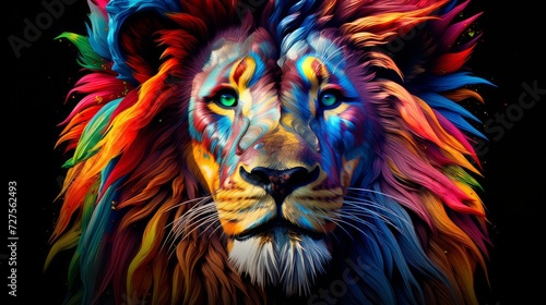Rainbow lion head Abstract art. Neural network AI generated art © mehaniq41