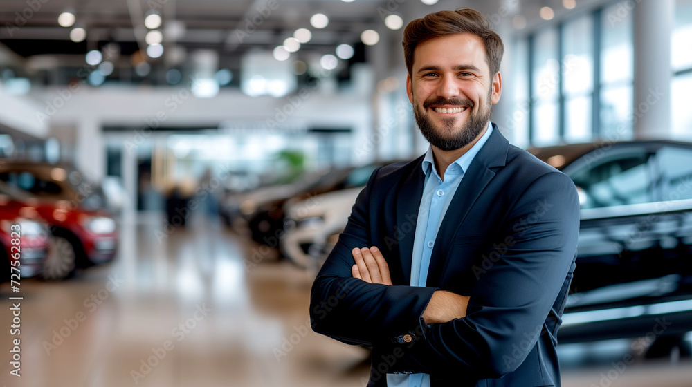 Smiling manager in a car dealership looking at the camera. Smiling manager in a car dealership looking at the camera.