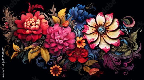 Beautiful flowers on a black background. Neural network AI generated art