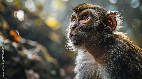 Common squirrel monkey (Saimiri sciureus) playing on a branch. © Morng