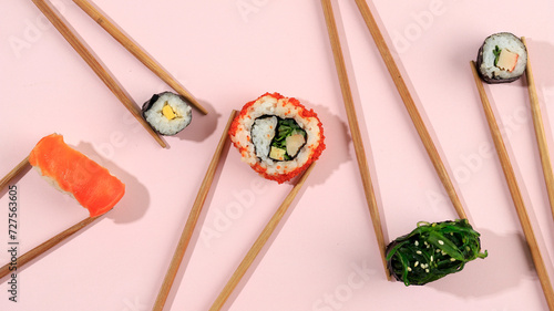 Various Sushi with Chopstick