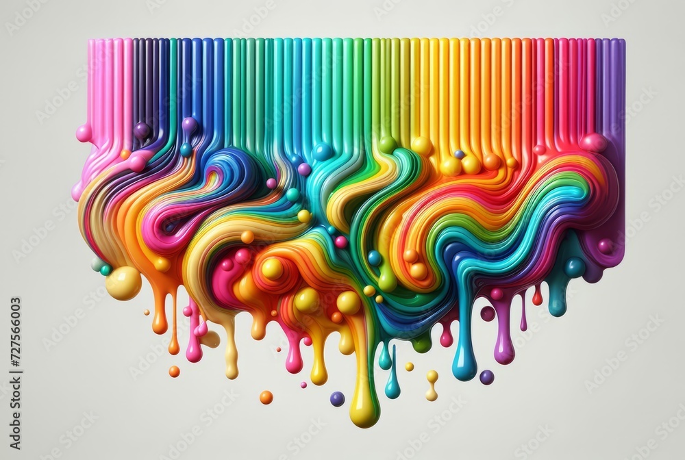 Fototapeta premium Rainbow colored paint dripping on white background