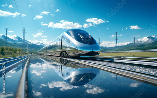 Daytime Journey: Futuristic Train in Nature - made with Generative AI