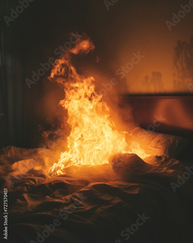 Burning fire in the interior of the room. The concept of burning.