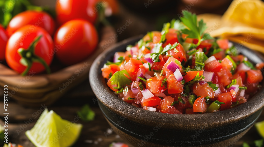 Tasty mexican salsa with tortilla chips and cilantro Tasty mexican salsa with tortilla chips and cilantro