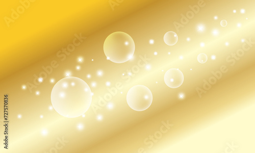 Golden oil bubbles. capsule bubbles. gold circle. yellow background. glitter sparkle.