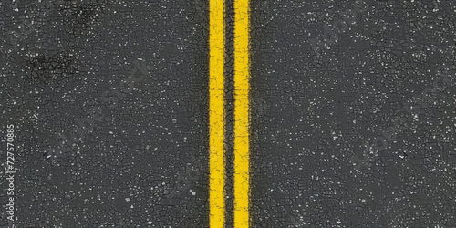 Asphalt road with Yellow road line, transportation safety concept, driving directions, road trip, navigation app, travel blog, traffic control, highway infrastructure, urban transportation. photo