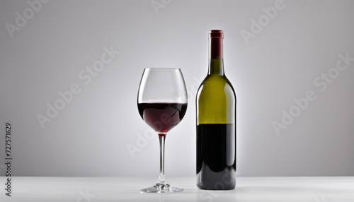 A bottle of wine and a glass of wine on a table