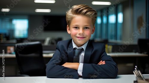 Smiling executive boy inside the workplace