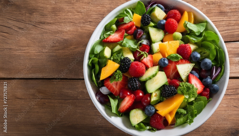 A bowl of fruit salad with strawberries, blueberries, raspberries, and blackberries A bowl of fruit salad with strawberries, blueberries, raspberries, and blackberries
