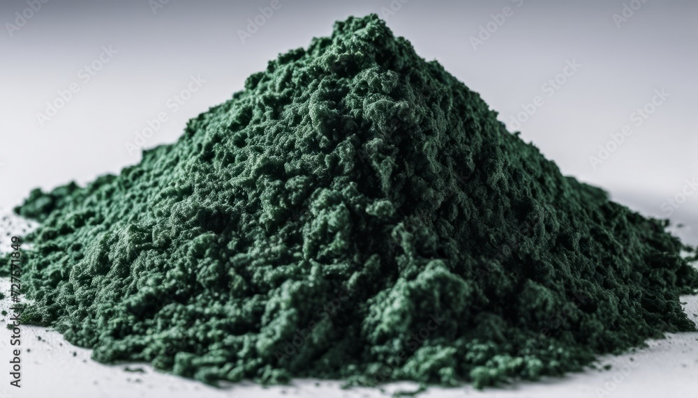 A pile of green powder on a white background