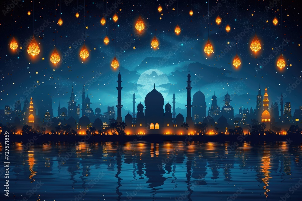 Fototapeta premium Ramadan kareem islamic or ied mubarak greeting card background