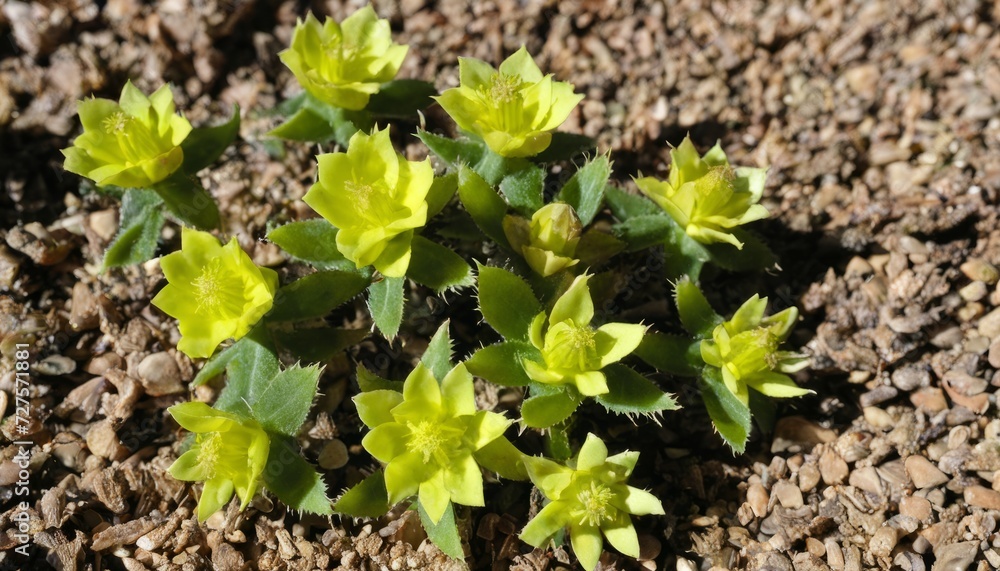 A group of yellow flowers in a rocky area A group of yellow flowers in a rocky area