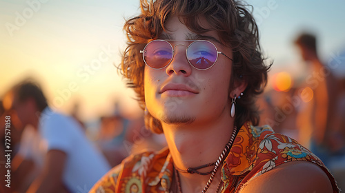 young man party at festival, looking at me