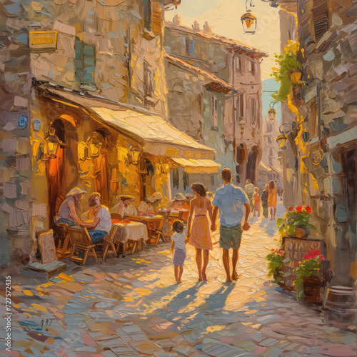 Wallpaper Mural Family Stroll in Sunlit European Alley Torontodigital.ca