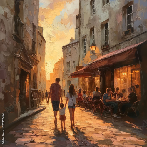 Serene Sunset Stroll Through a European Alley