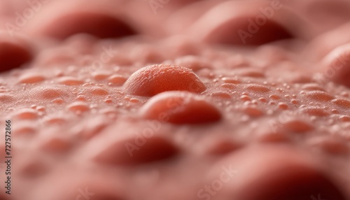 A close up of a red surface with many bumps