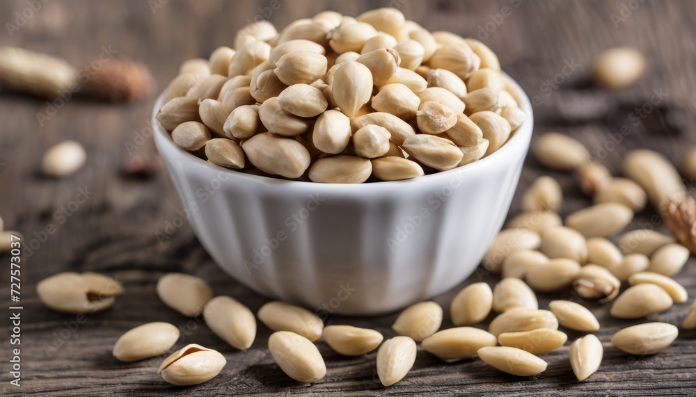 A white bowl filled with peanuts A white bowl filled with peanuts