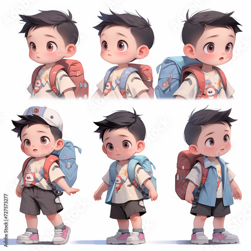 Smiling Cartoon Family with Kids and Friends Having Fun