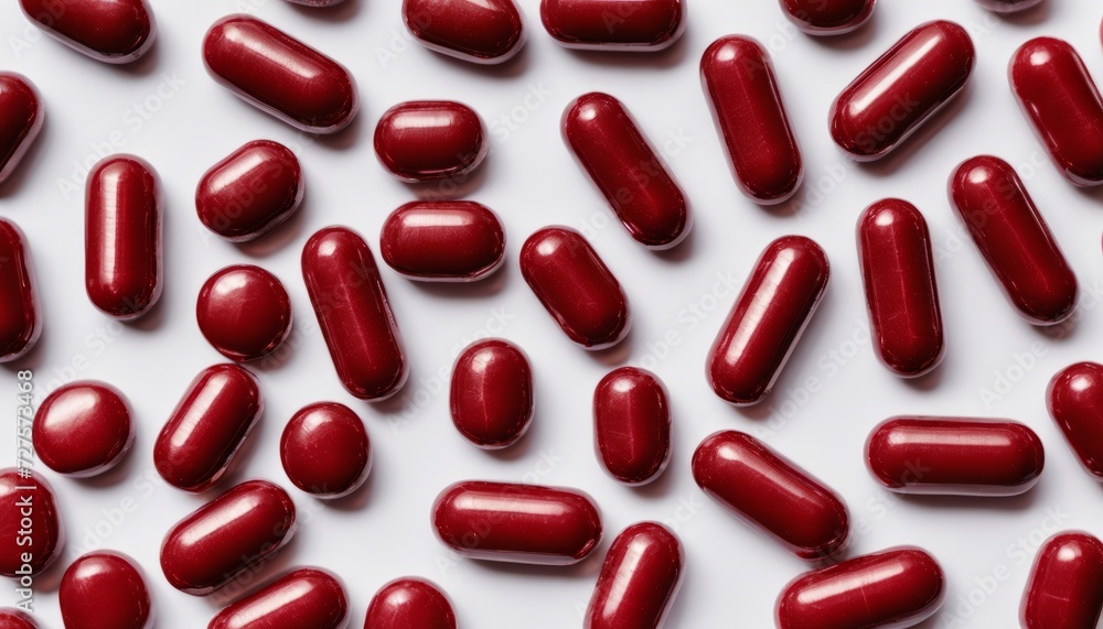 A white background with a large number of red pills A white background with a large number of red pills