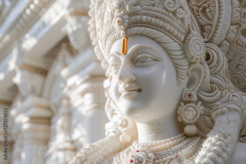 a statue of lakshmi bokeh style background