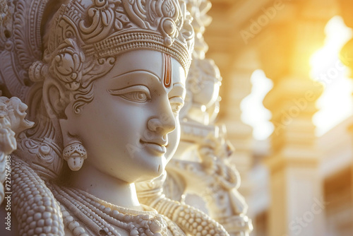 a statue of lakshmi bokeh style background photo