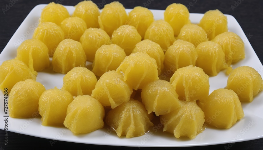 A plate of food with yellow food on it A plate of food with yellow food on it