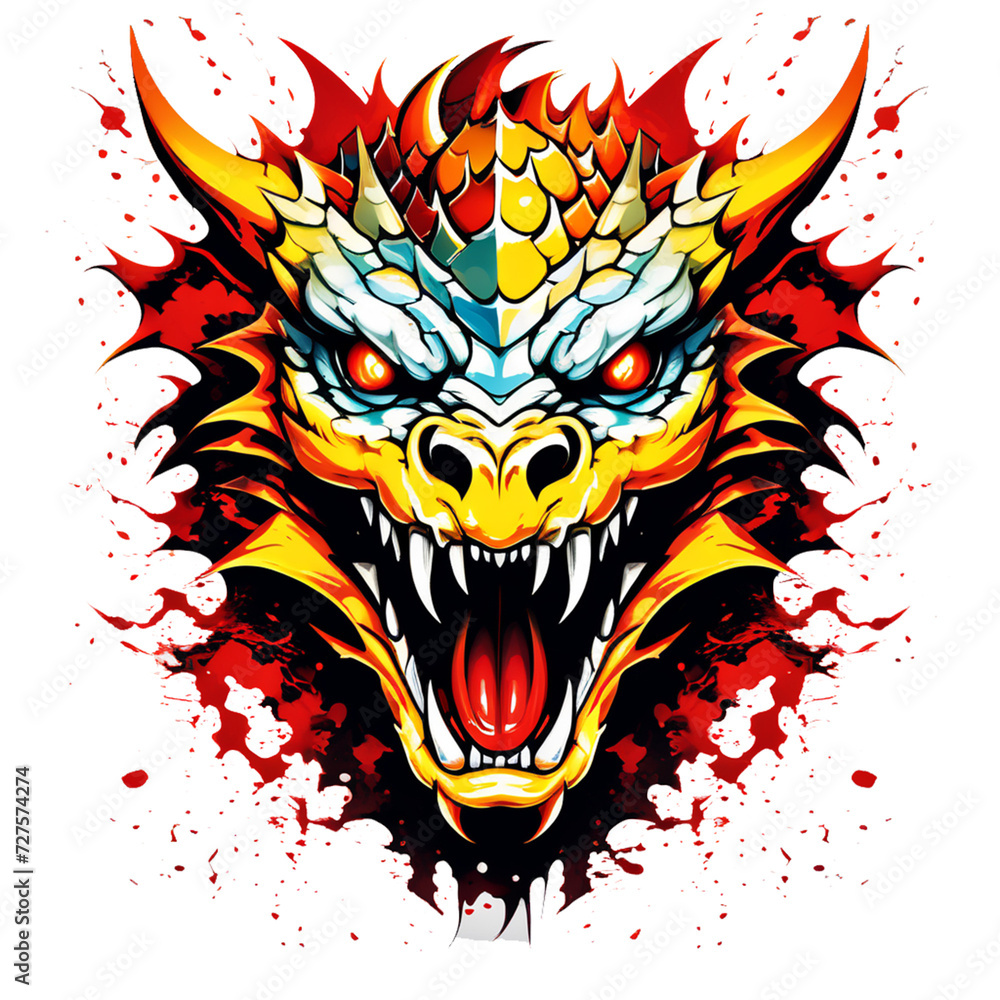 illustration of a dragon's face, good for t-shirts