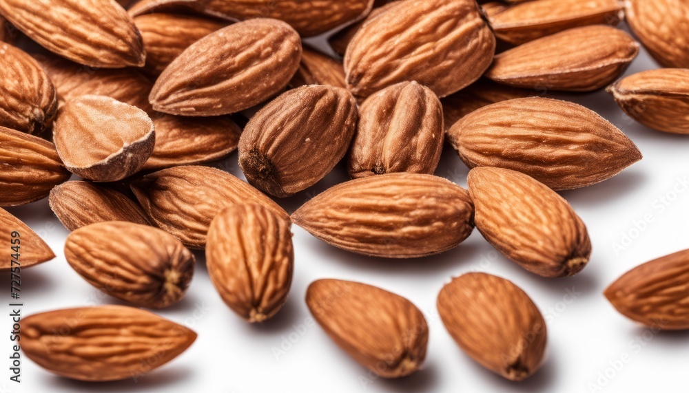 A bunch of almonds on a white background A bunch of almonds on a white background