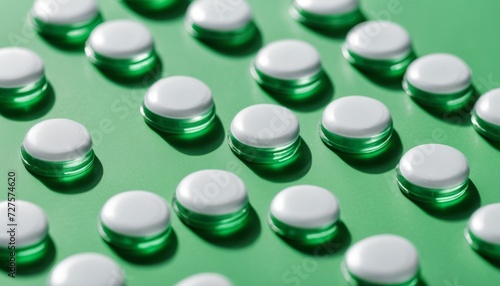 A green background with white capsules on it