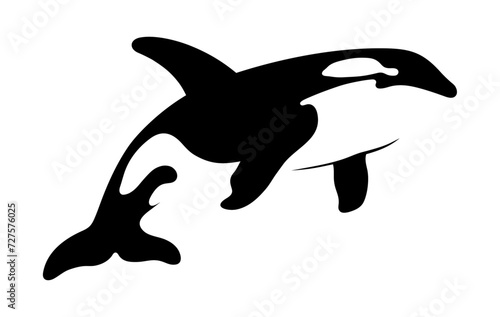 Black and white stencil silhouette of an orca