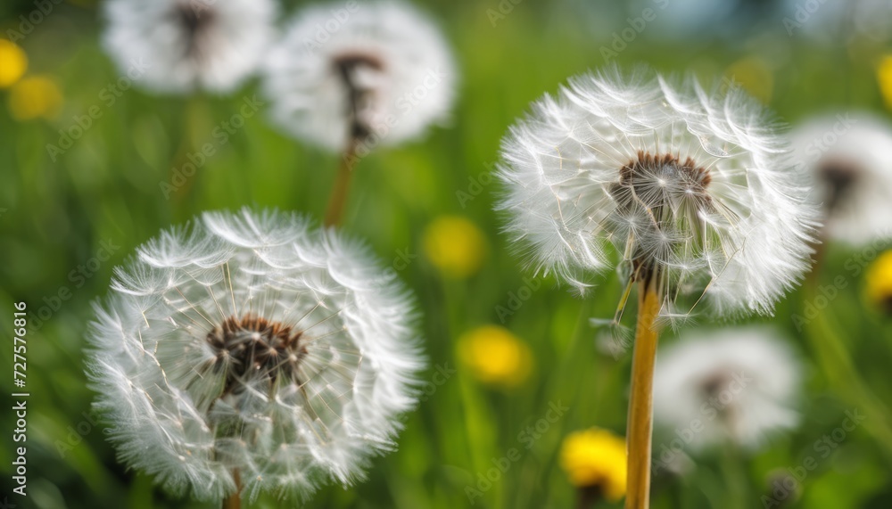 A field of dandelions with yellow flowers A field of dandelions with yellow flowers