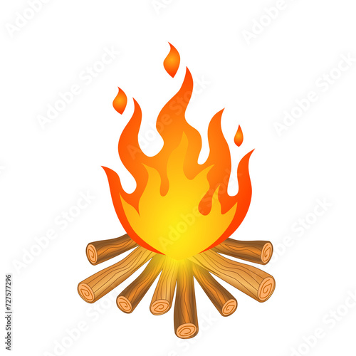 burning bonfire with wood on transparent background. vector illustration