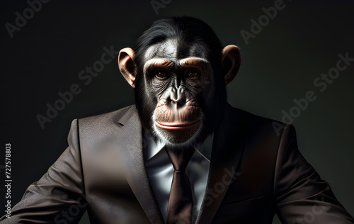 Dapper Primate: Confident Business Ape in Tailored Suit - Successful Businessman Concept on Solid Background