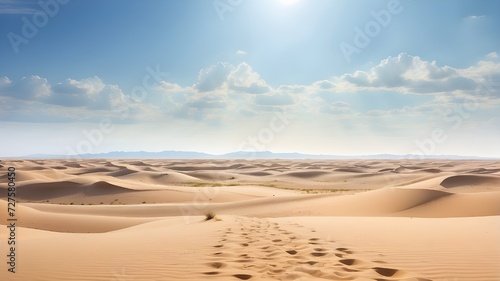 sand dunes in the desert  A serene desert landscape with sand dunes stretching into the horizon