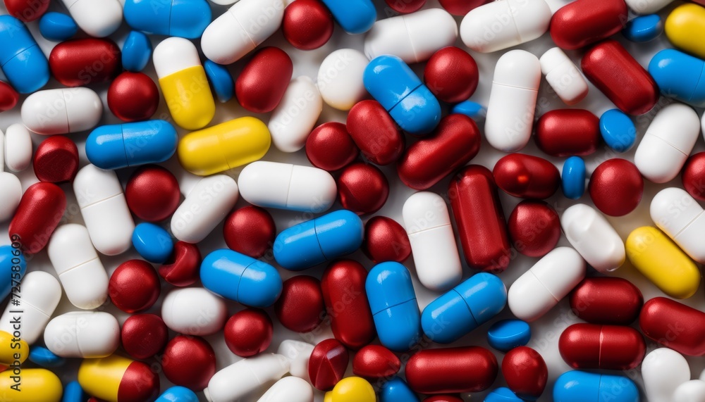 A pile of colorful pills in a pile A pile of colorful pills in a pile