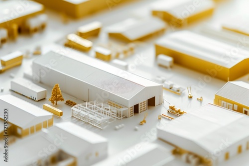 a warehouse model in gold and white color  photo