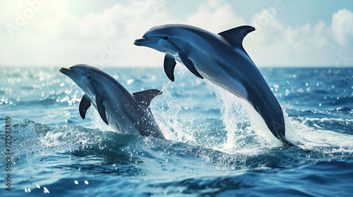 Dolphins jumping in the ocean  generative ai