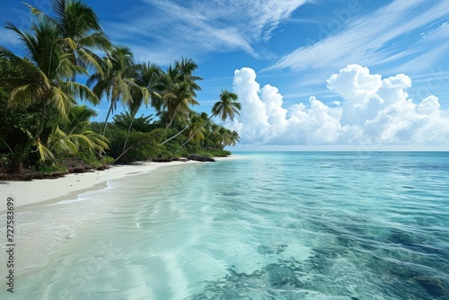 Tropical beach blue water blue sky and sun