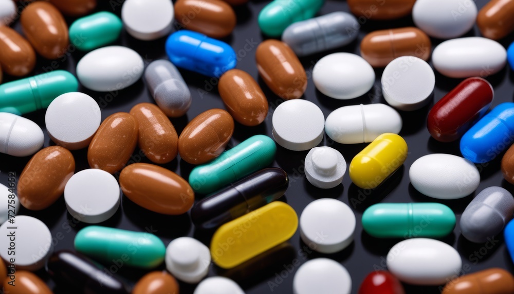 A pile of various colored pills A pile of various colored pills